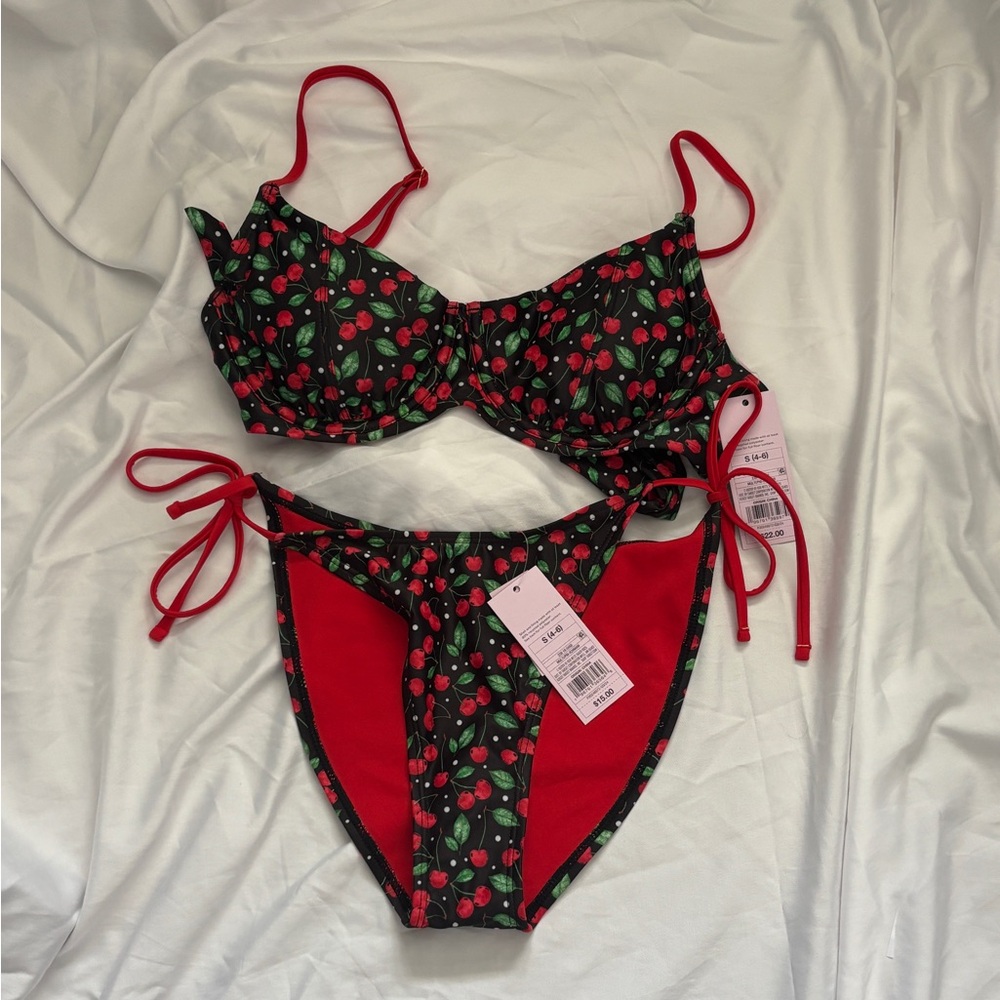 NWT Cherry Print Bikini Set size S Wild Fable